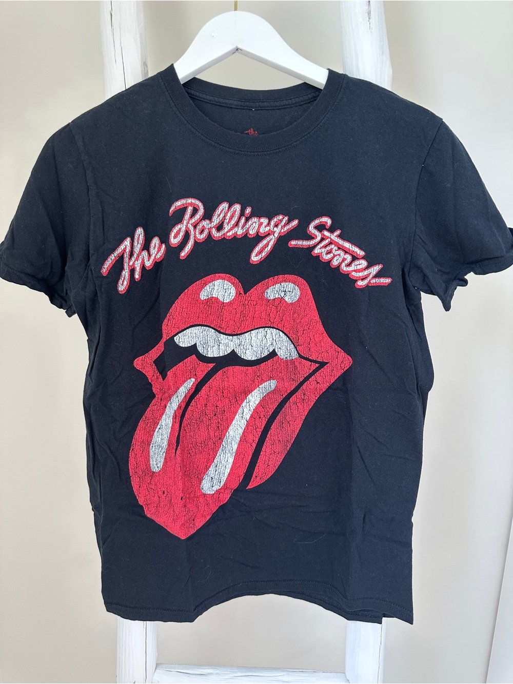 The Rolling Stones Black Cotton Tee with Red Tongue Graphic Size Medium
